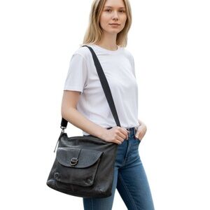 Fossil Sasha Large Black Pebbled Leather Shoulder Bag Vintage